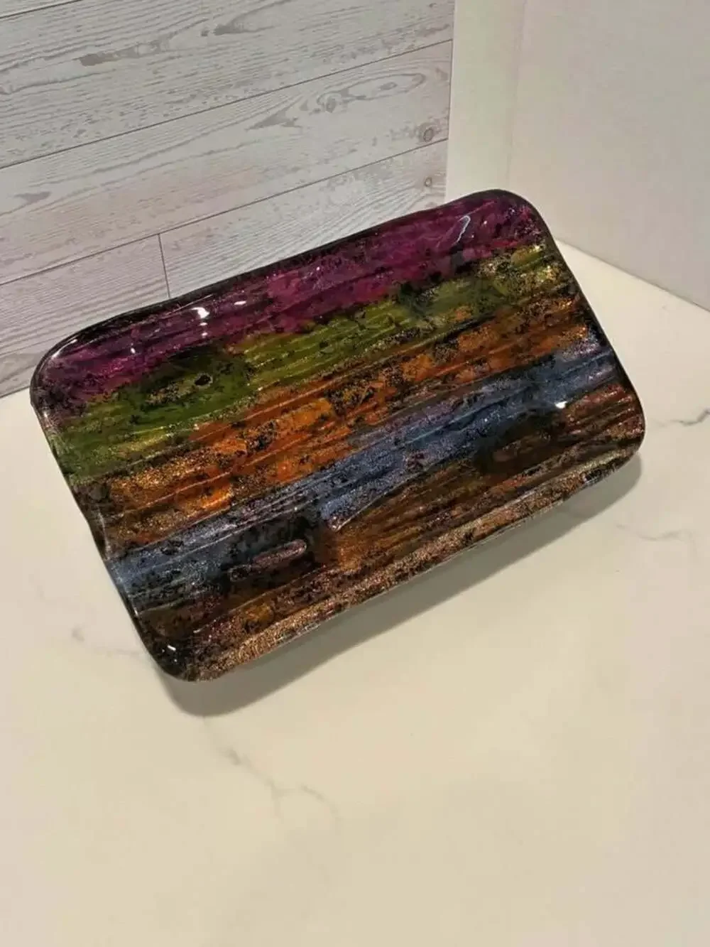 VTG GLASS TRAY …Hand Painted Can be used as a Jewelry Tray or Riser